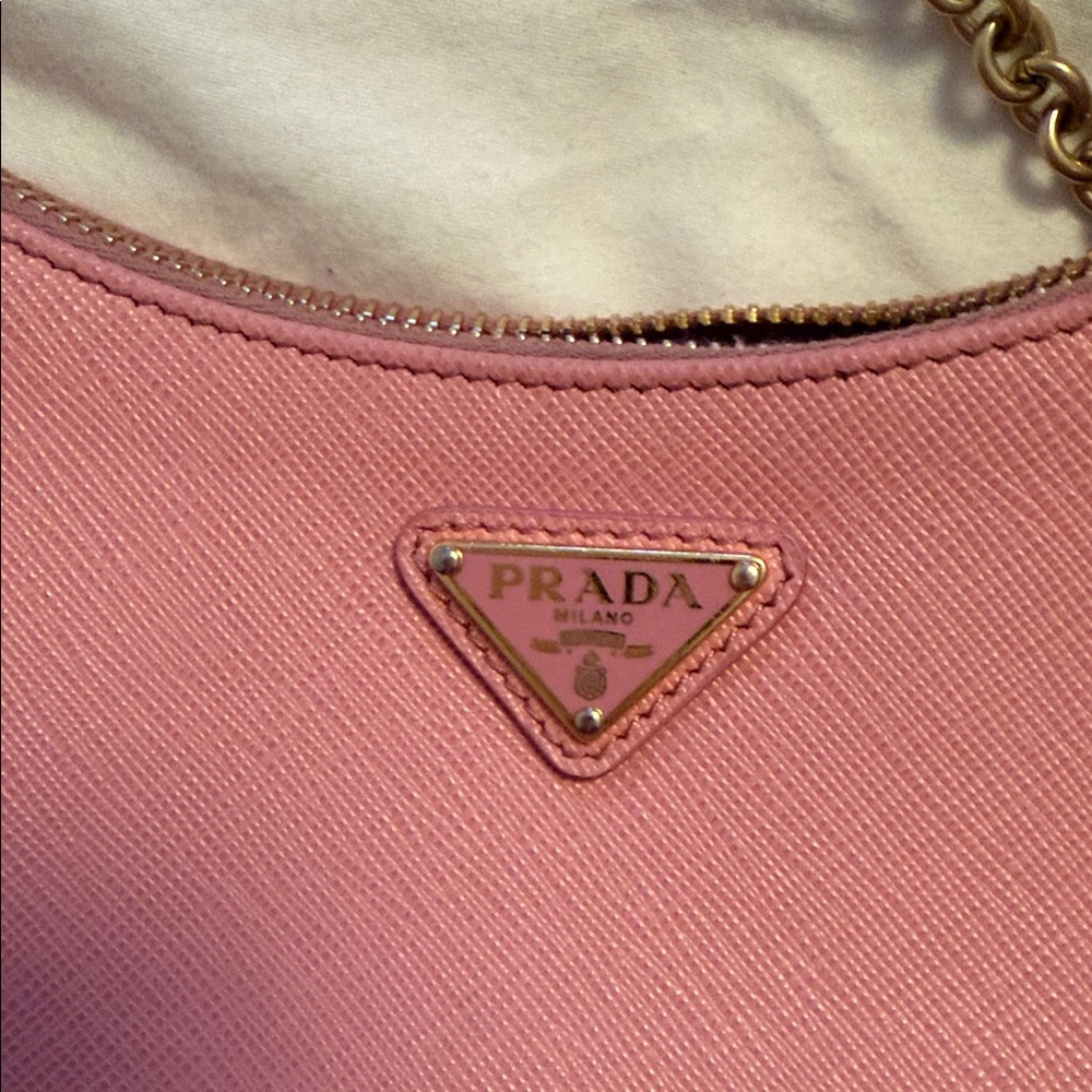 Prada Pink Saffiano Leather Shoulder Bag with Gold Chain Detail